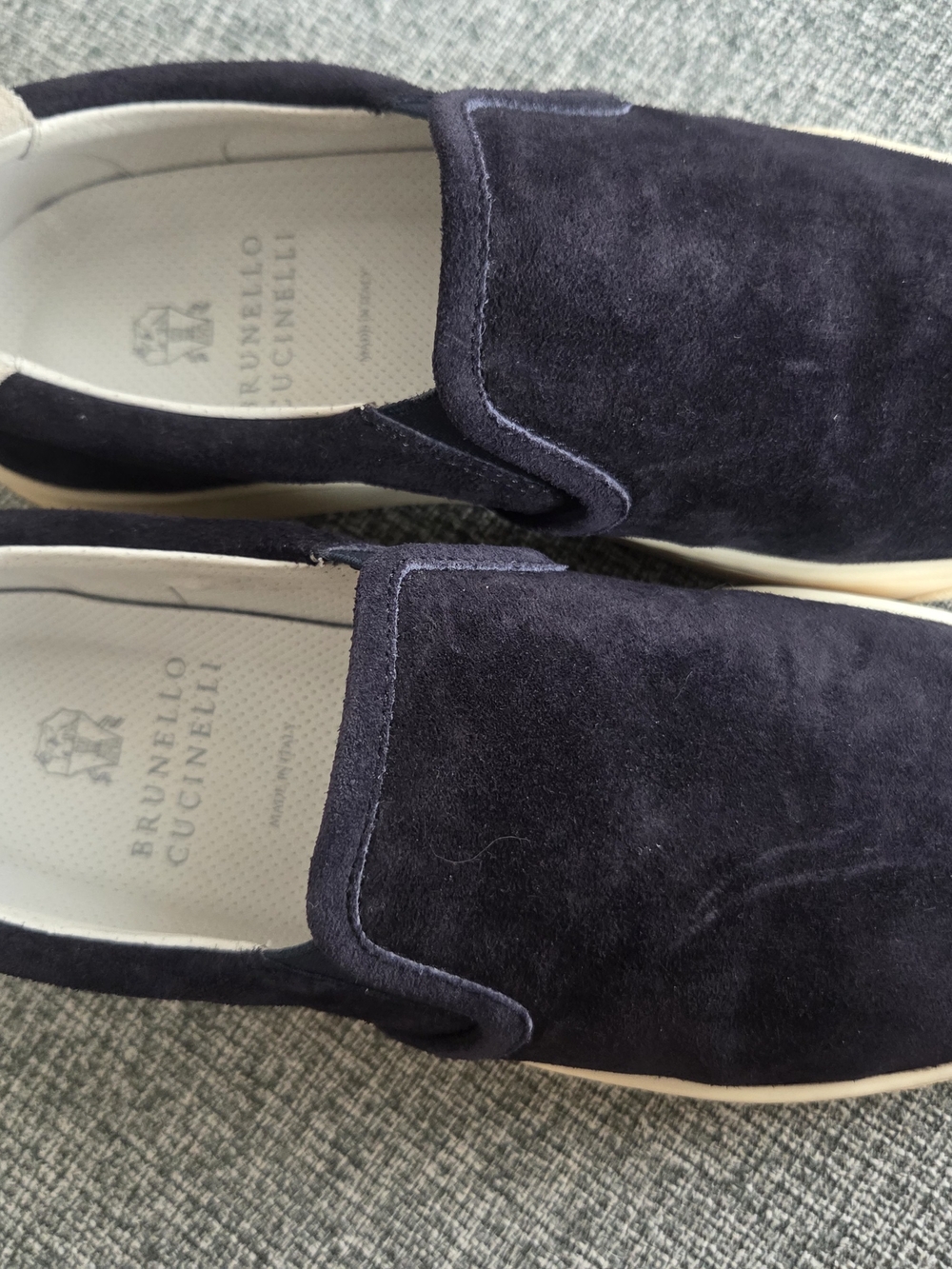 Brunello Cucinelli Men's Navy Suede Slip-On Sneakers